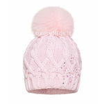 Cappello In Lana Rosa in Tinta Unita con Pon-Pon e Perline Per Neonata Barbaras WO20R - BARBARAS - LuxuryKids