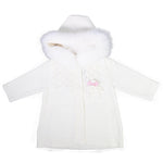 Cappottino In Lana 100% Certificata Con Cappuccio  Bordato In Volpe Panna Neonata Luana 3083 - CREAZIONI LUANA - LuxuryKids