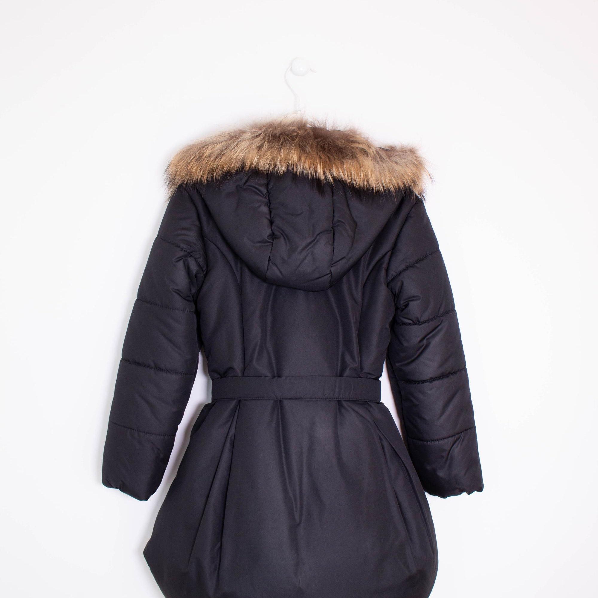 Cappotto Lungo con Cappuccio Ecopelliccia Nero Bambina BUFI B329AJ - BUFI - LuxuryKids