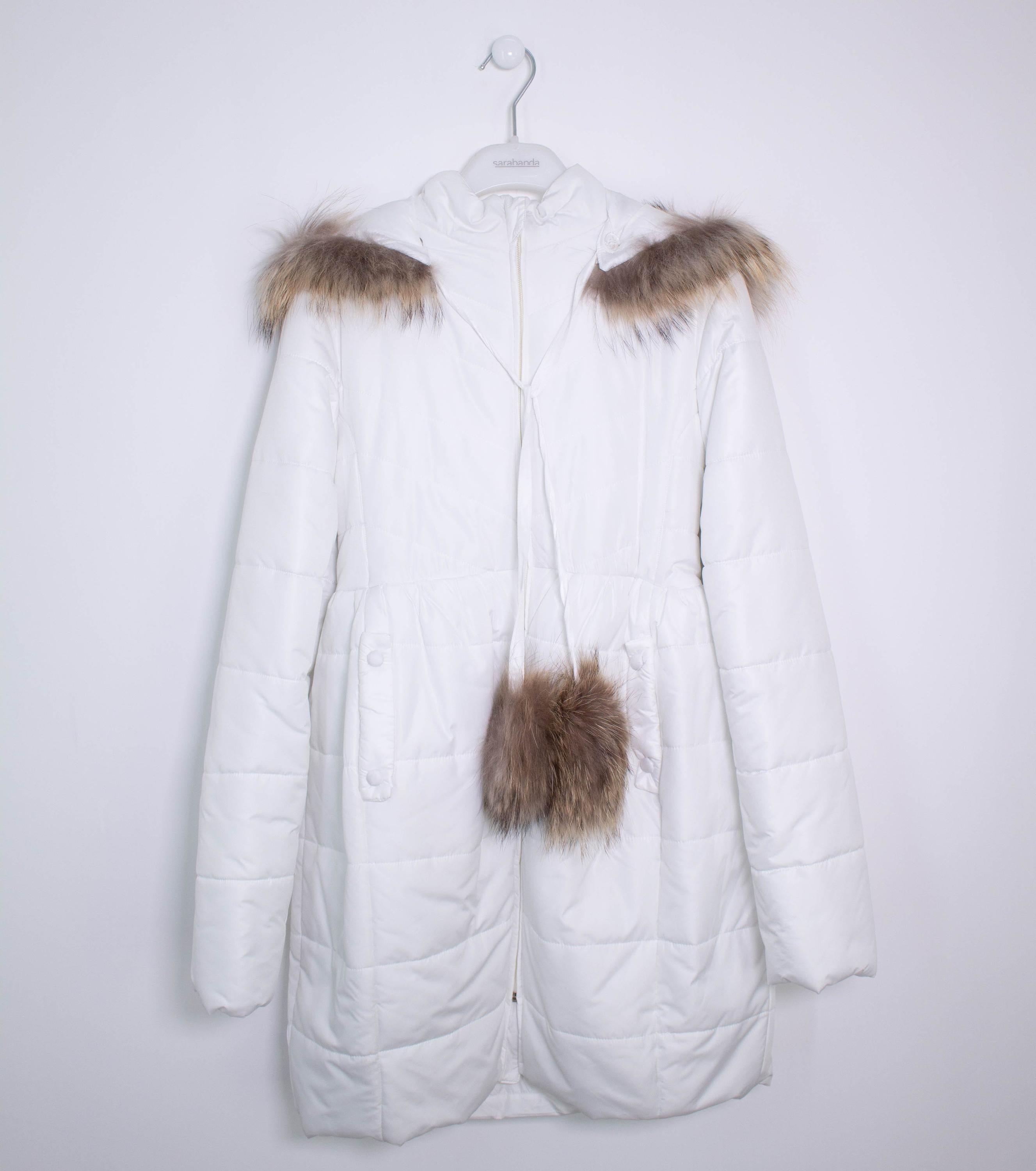 Cappotto Lungo con Cappuccio Panna con Ecopelliccia Bambina Bufi B10918A1 - BUFI - LuxuryKids