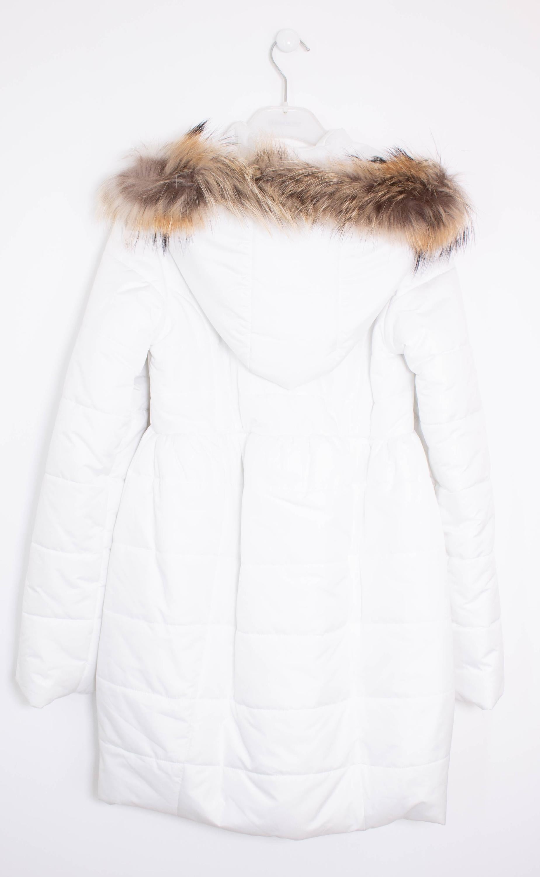 Cappotto Lungo con Cappuccio Panna con Ecopelliccia Bambina Bufi B10918A1 - BUFI - LuxuryKids