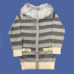 Cardigan a Righe Grigio con Pelliccia al Collo Bambina Fun&Fun FUNBSW1743 - FUN&FUN - LuxuryKids