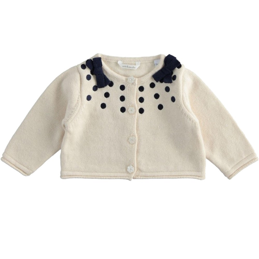 Cardigan con Pois Ricamati In Misto Lana Neonata MINIBANDA 1714 - MINIBANDA - LuxuryKids