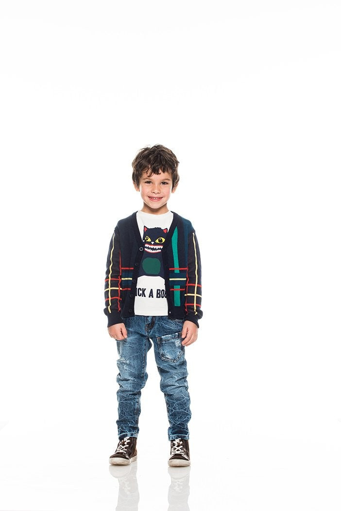 Cardigan Elegante Blu a Righe Bambino Fun&Fun FNMBSW9909 - FUN&FUN - LuxuryKids