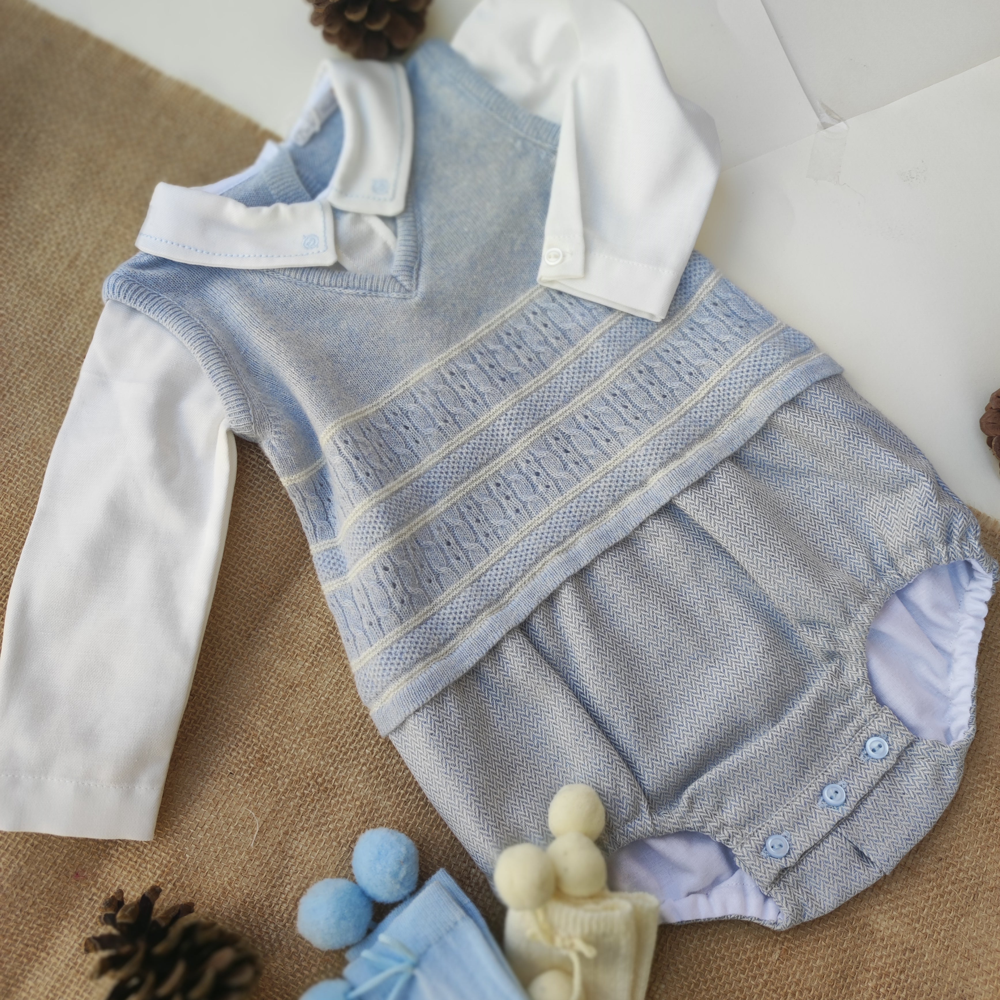 Pagliaccetto In Misto Lana Celeste Neonato DR KID DK132 - DR KID - LuxuryKids