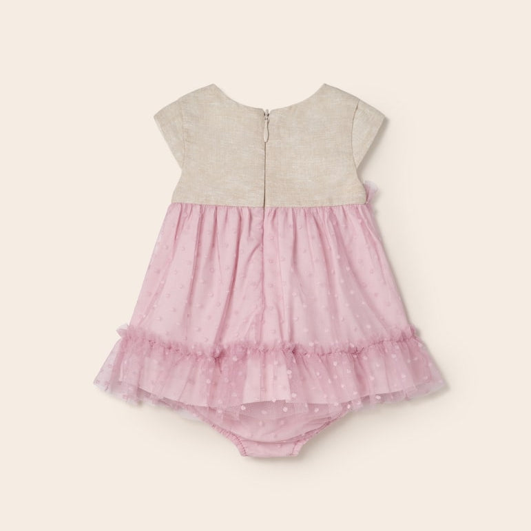 Abito Smanicato Con Culotte In Misto Lino E Tulle Neonata MAYORAL 1819 - MAYORAL - Luxury Kids