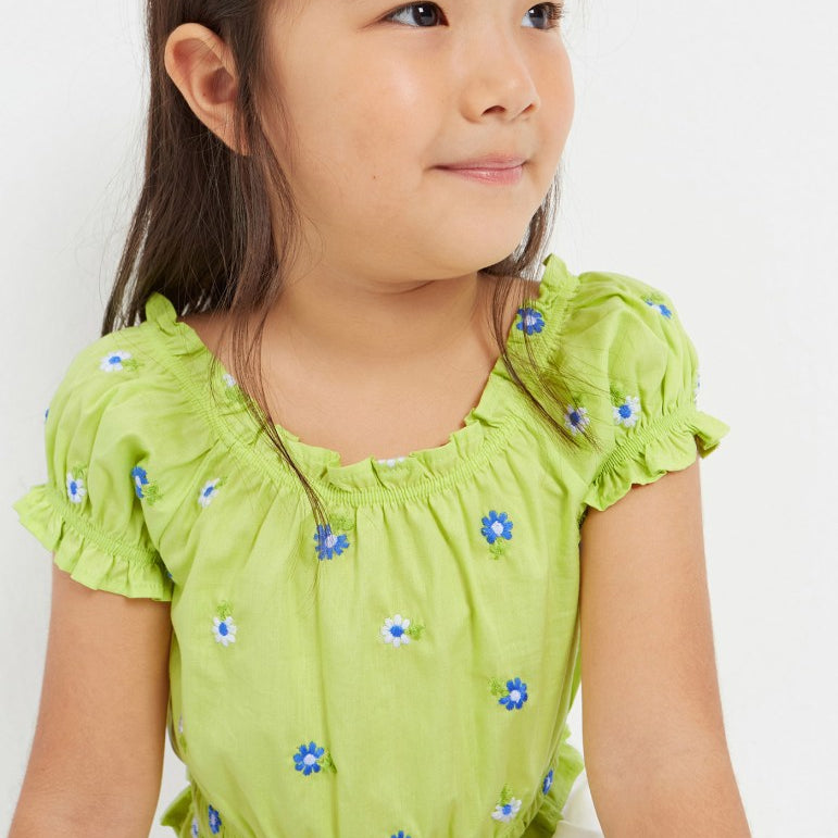 Blusa Manica Corta Con Ricami In Cotone Bambina MAYORAL 3139 - MAYORAL - Luxury Kids
