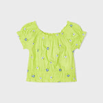 Blusa Manica Corta Con Ricami In Cotone Bambina MAYORAL 3139 - MAYORAL - Luxury Kids