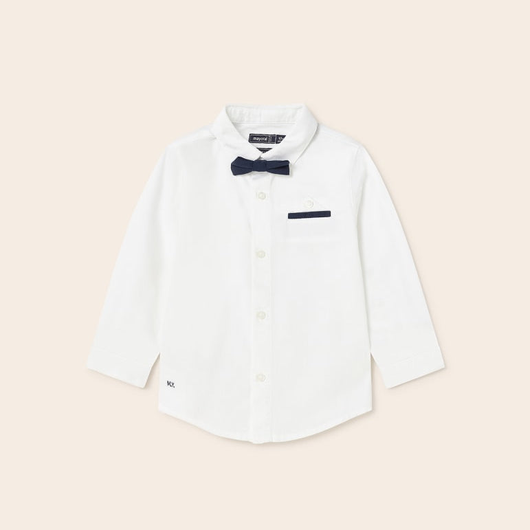 Camicia Manica Lunga Con Papillon In Cotone Neonato MAYORAL 1115 - MAYORAL - Luxury Kids