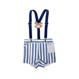 Bermuda a Righe Con Bretelle In Cotone Neonato YOEDU 3982 - YOEDU - Luxury Kids