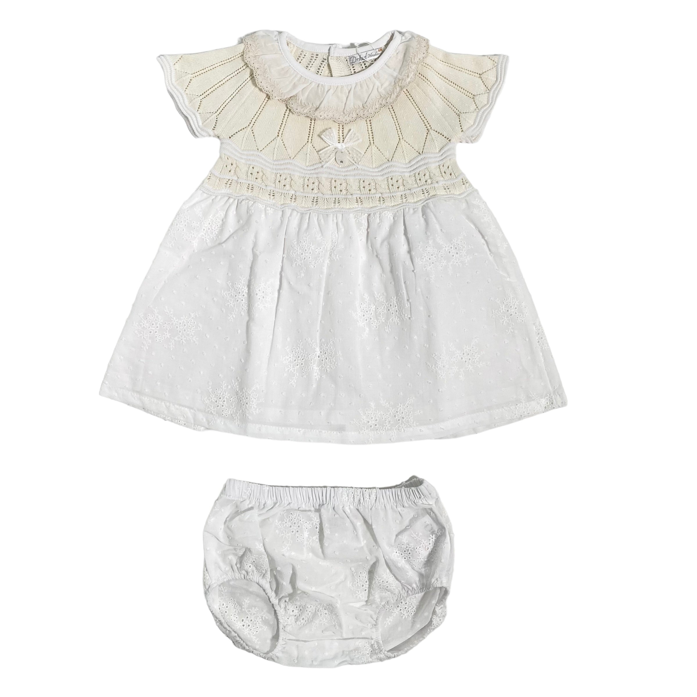 Abito Con Culotte In Cotone E Pizzo San Gallo Beige Neonata DR KID DK162 - DR KID - Luxury Kids