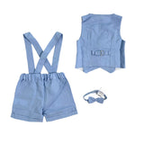 Completo Con Bermuda Panciotto E Papillon In Misto Lino Neonato A&J A&J525 - A&J - Luxury Kids