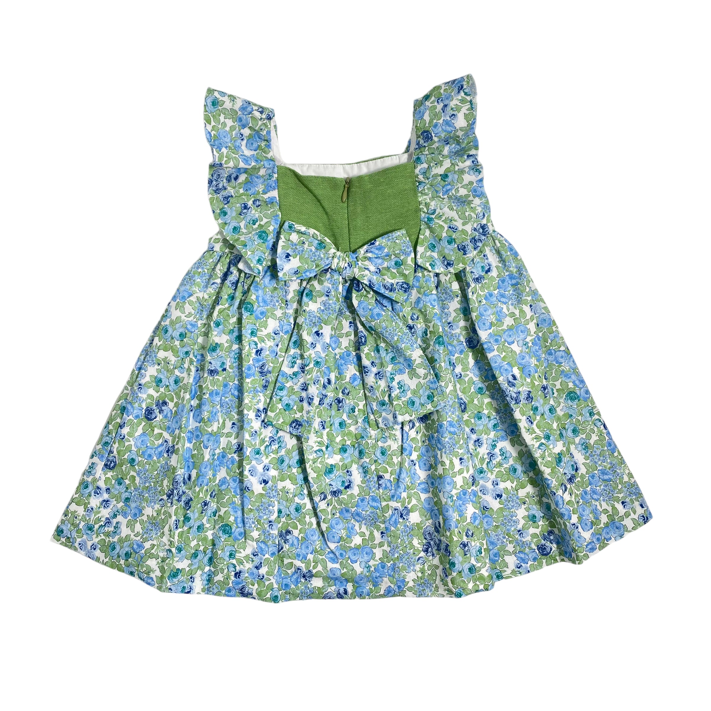Abito Smanicato In Cotone Floreale Verde YOEDU 0526 - YOEDU - Luxury Kids