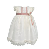 Abito Elegante Battesimale In Tulle Panna Neonata PONTO POR PONTO 5956 - PONTO POR PONTO - Luxury Kids