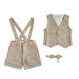 Completo Con Bermuda Panciotto E Papillon In Misto Lino Neonato A&J A&J525 - A&J - Luxury Kids