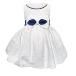 Abito Smanicato In Misto Lino Bianco Neonata ISABEL F173N - ISABEL - Luxury Kids