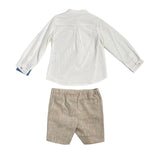 Completo Bermuda e Camicia In Misto Lino Beige Bambino YOEDU 1215 - YOEDU - Luxury Kids