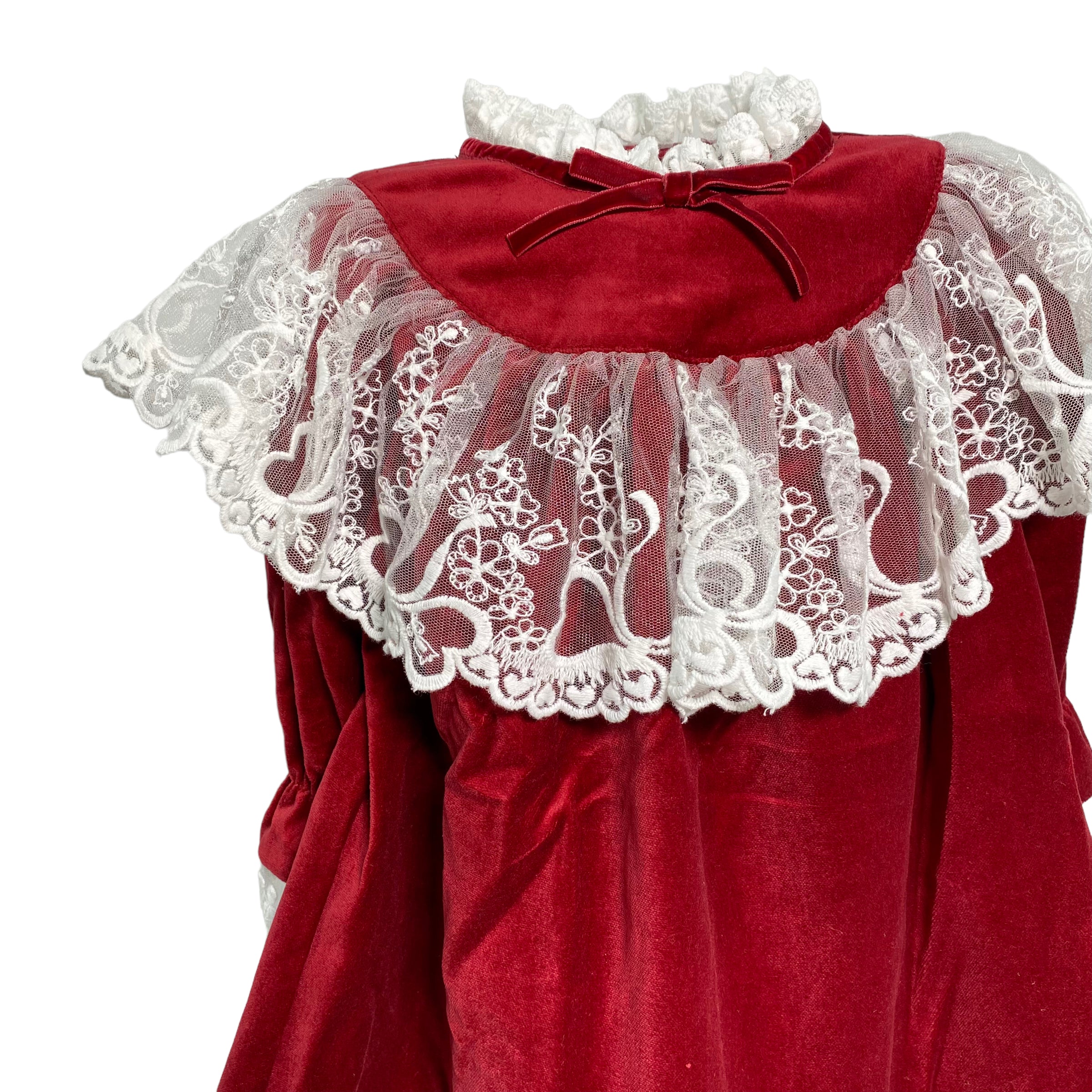 Abito Manica Lunga In Velluto Rosso Con Pizzo Bambina PHI CLOTHING 22702 - PHY CLOTHING - LuxuryKids