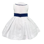 Abito Smanicato In Misto Lino Bianco Bambina ISABEL F173B - ISABEL - Luxury Kids