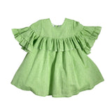 Abito Mezza Manica In Lino Con Balze E Fiocco Neonata LA SARTORIA DEI PICCOLI L333