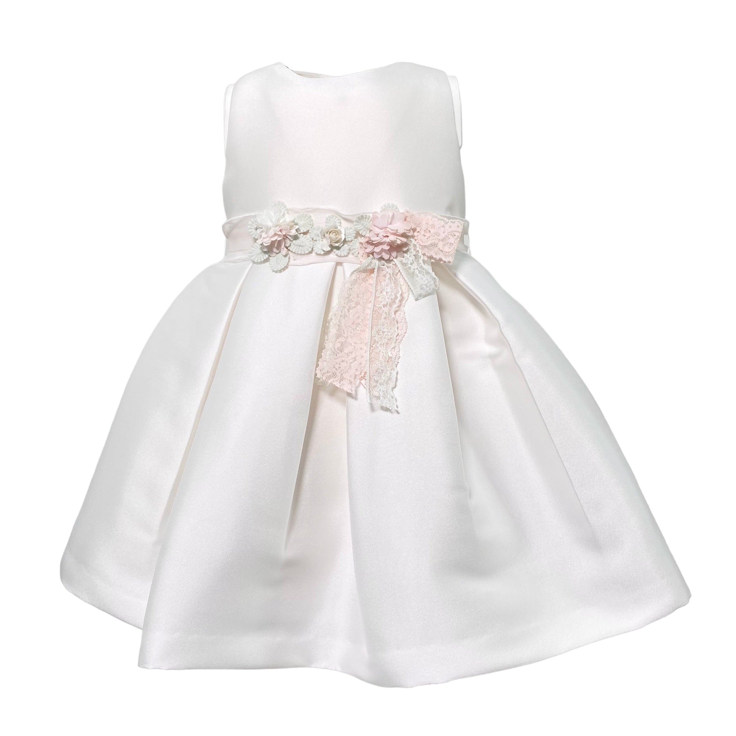 Abito Elegante Smanicato In Mikado Bianco Neonata MIMILU' 330BB - MIMILU' - Luxury Kids