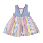 Abito Smanicato In Misto Lino A Righe Bambina YOEDU 0519 - YOEDU - Luxury Kids