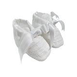 Scarpe Da Culla In Lino E Pizzo Bianche Neonato PICCOLA GIUGGIOLA LERICIS - PICCOLA GIUGGIOLA - Luxury Kids