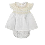 Abito Con Culotte In Cotone E Pizzo San Gallo Beige Neonata DR KID DK162 - DR KID - Luxury Kids