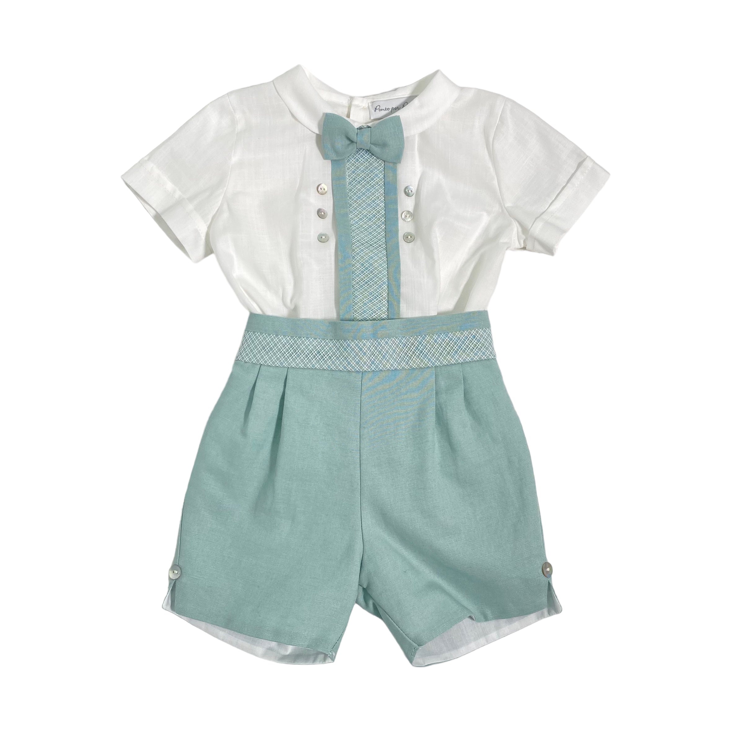 Completo Corto Elegante In Cotone Con Bermuda Neonato PONTO POR PONTO 5930 - PONTO POR PONTO - Luxury Kids