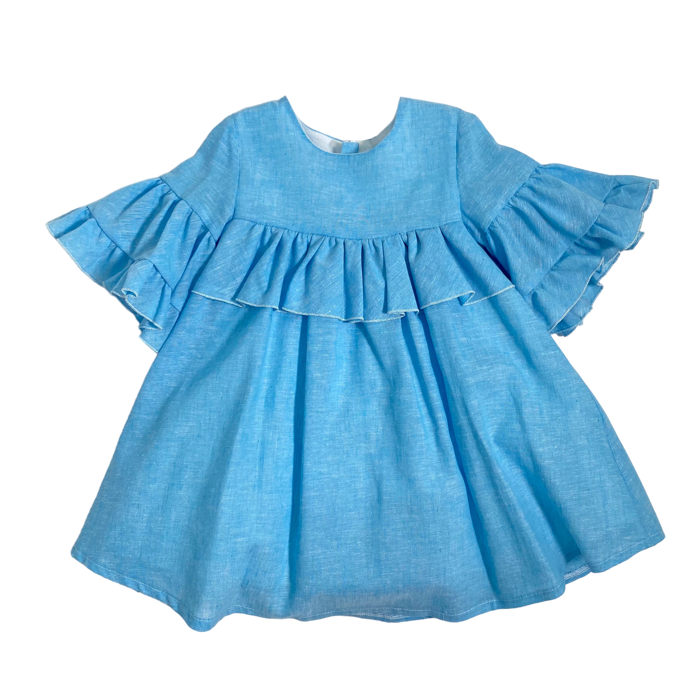 Abito Mezza Manica In Lino Con Balze E Fiocco Bambina LA SARTORIA DEI PICCOLI L333