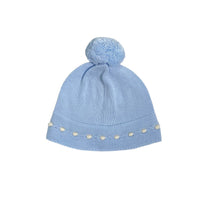 Cappello In Filo Di Cotone Celeste Con Pom Pon Neonato DR KID DK136 - DR KID - Luxury Kids