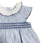 Abito Smanicato In Cotone Con Punto Smok Neonata SARDON LA473 - SARDON - Luxury Kids