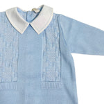 Tutina Intera In Filo Di Cotone Con Trecce Celeste Neonato CREAZIONI LUANA 1001 - CREAZIONI LUANA - Luxury Kids