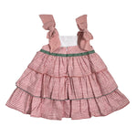 Abito Con Bretelline In Vichy Rosa Antico Bambina YOEDU 0516 - YOEDU - Luxury Kids