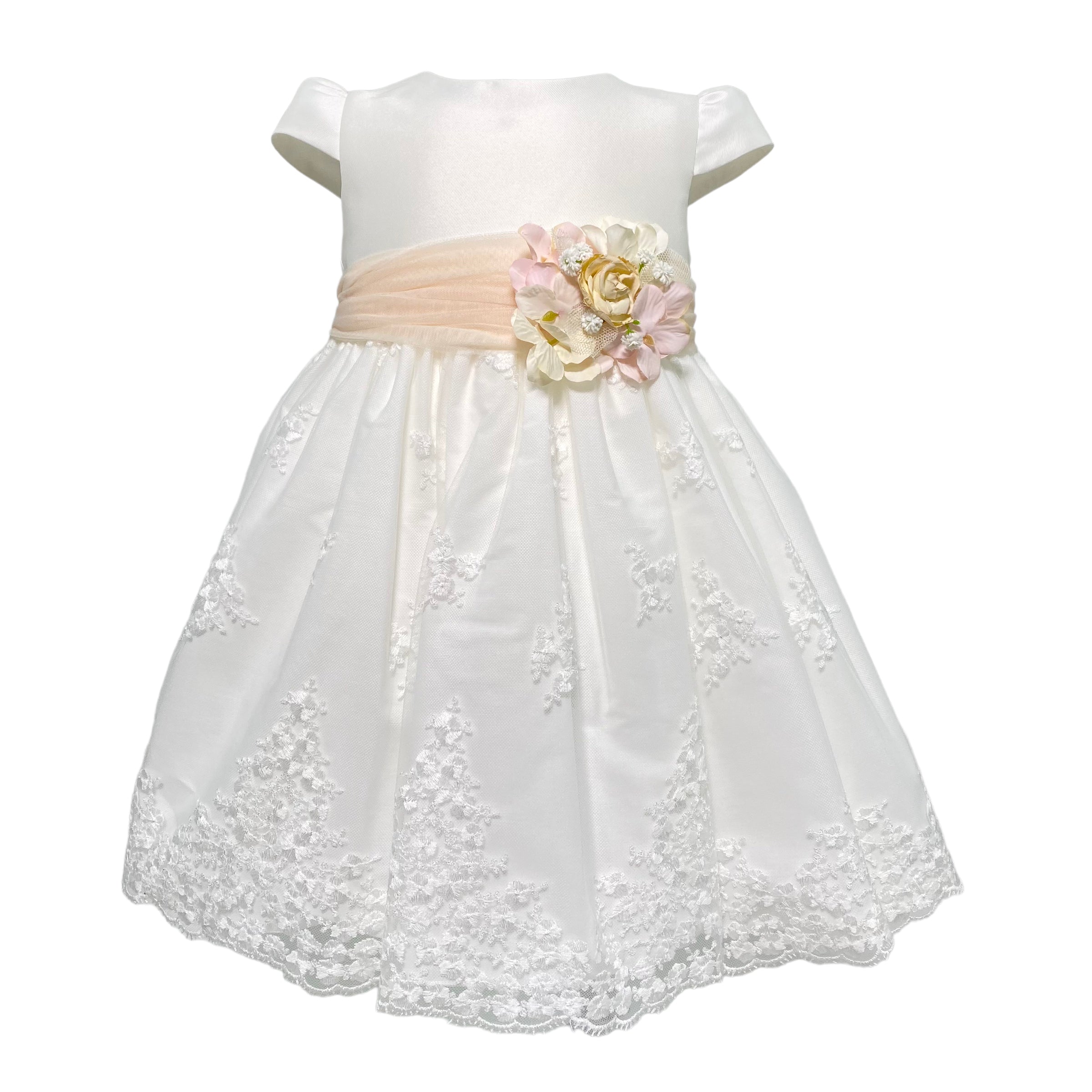 Abito Elegante Mezza Manica In Mikado E Pizzo Bianco Neonata MIMILU' 307BB - MIMILU' - Luxury Kids