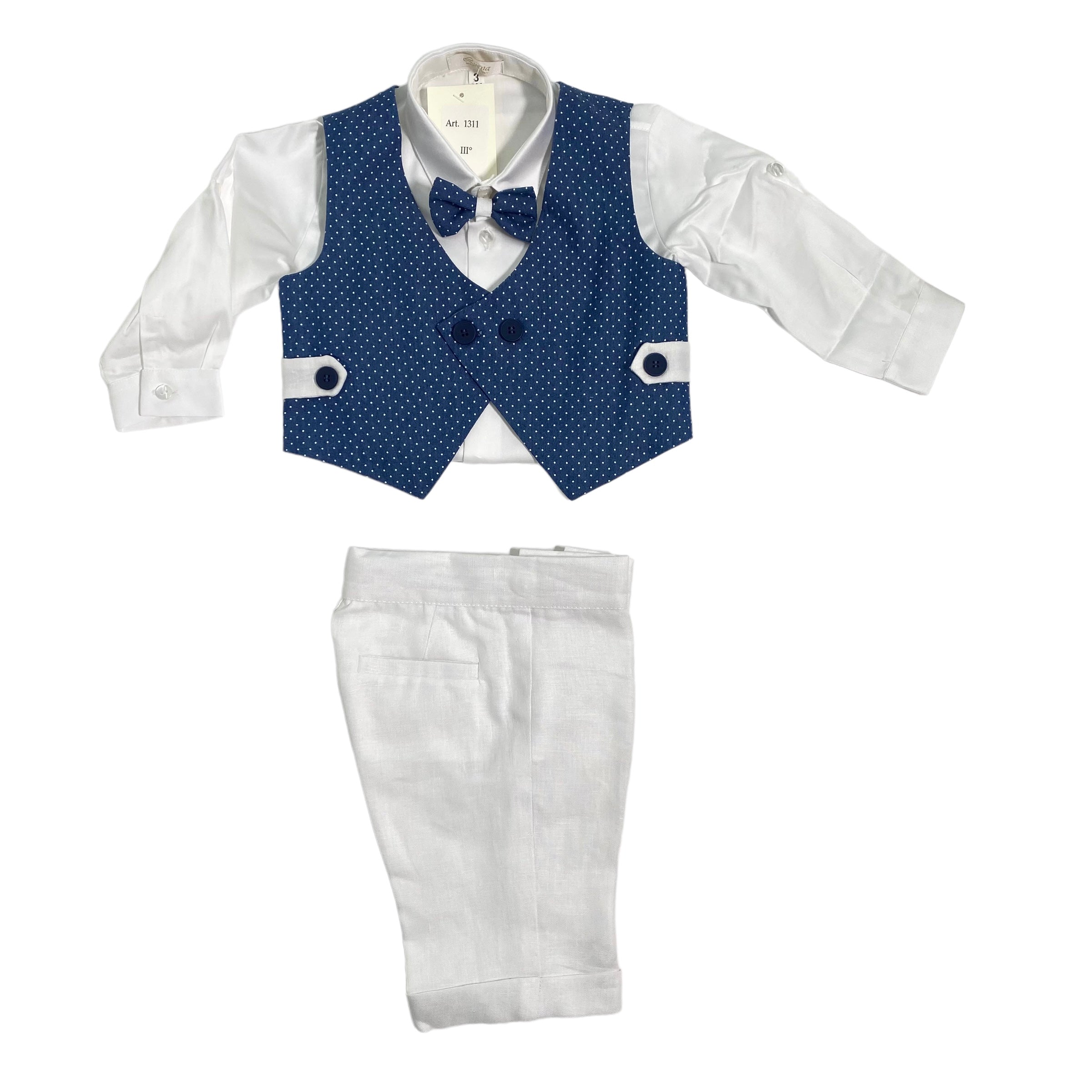 Completo Elegante Con Bermuda In Lino Neonato CREAZIONI LUANA 1311 - CREAZIONI LUANA - Luxury Kids