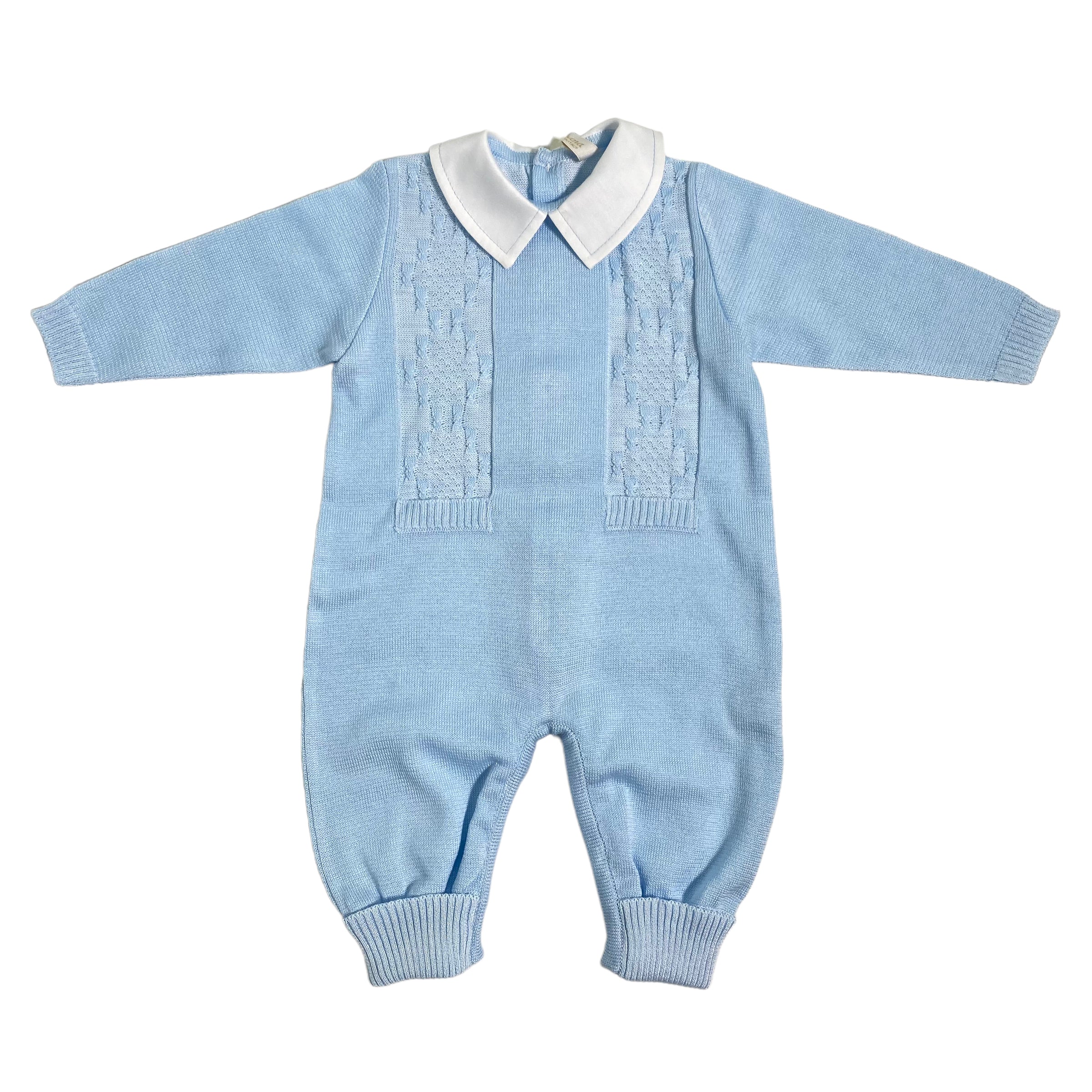 Tutina Intera In Filo Di Cotone Con Trecce Celeste Neonato CREAZIONI LUANA 1001 - CREAZIONI LUANA - Luxury Kids