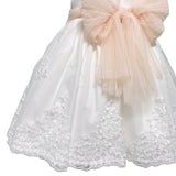 Abito Elegante Mezza Manica In Mikado E Pizzo Bianco Neonata MIMILU' 307BB - MIMILU' - Luxury Kids