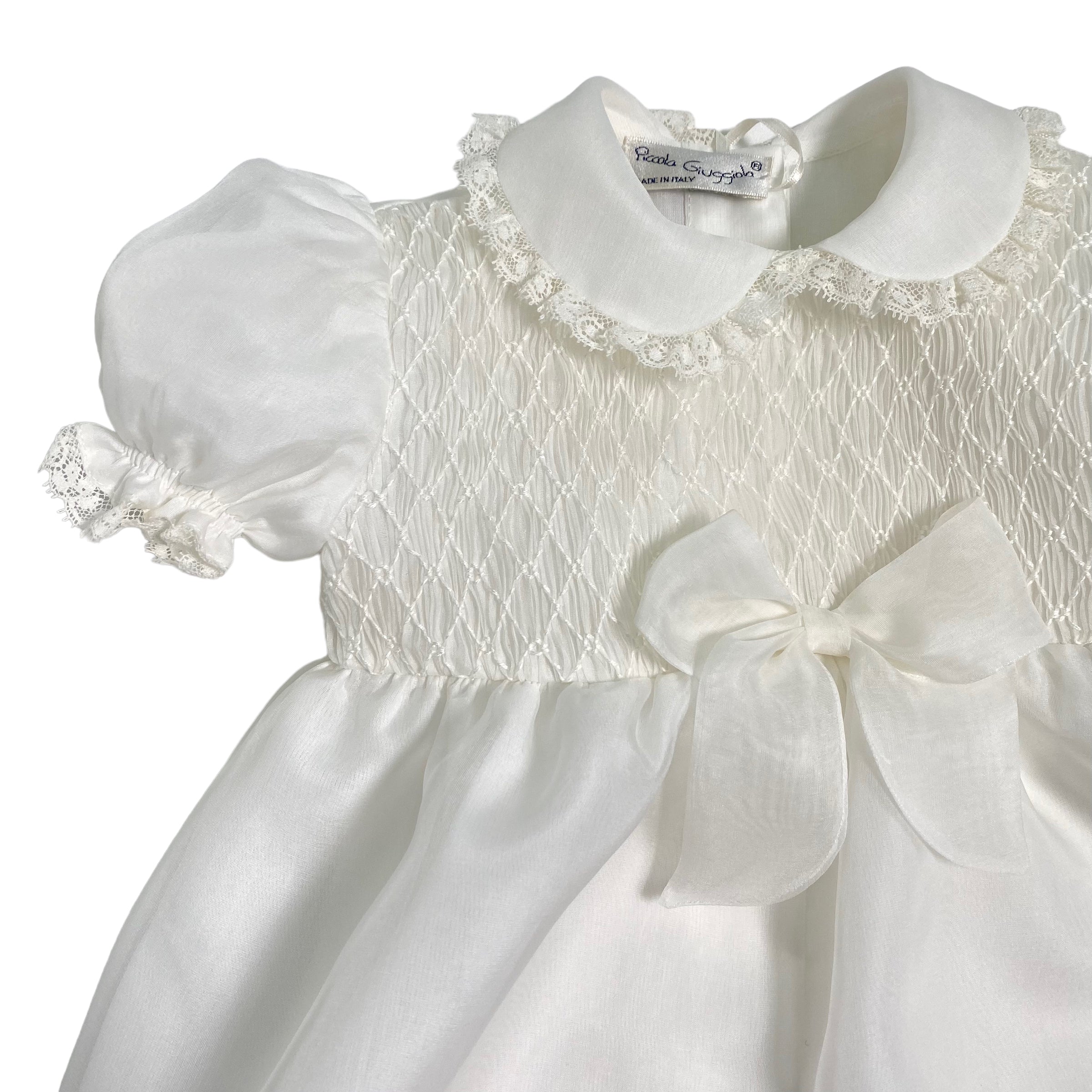 Pagliaccetto Battesimale In Organdis Di Seta Avorio Neonata PICCOLA GIUGGIOLA PALERMO - PICCOLA GIUGGIOLA - Luxury Kids