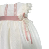 Abito Elegante Battesimale In Tulle Panna Neonata PONTO POR PONTO 5956 - PONTO POR PONTO - Luxury Kids