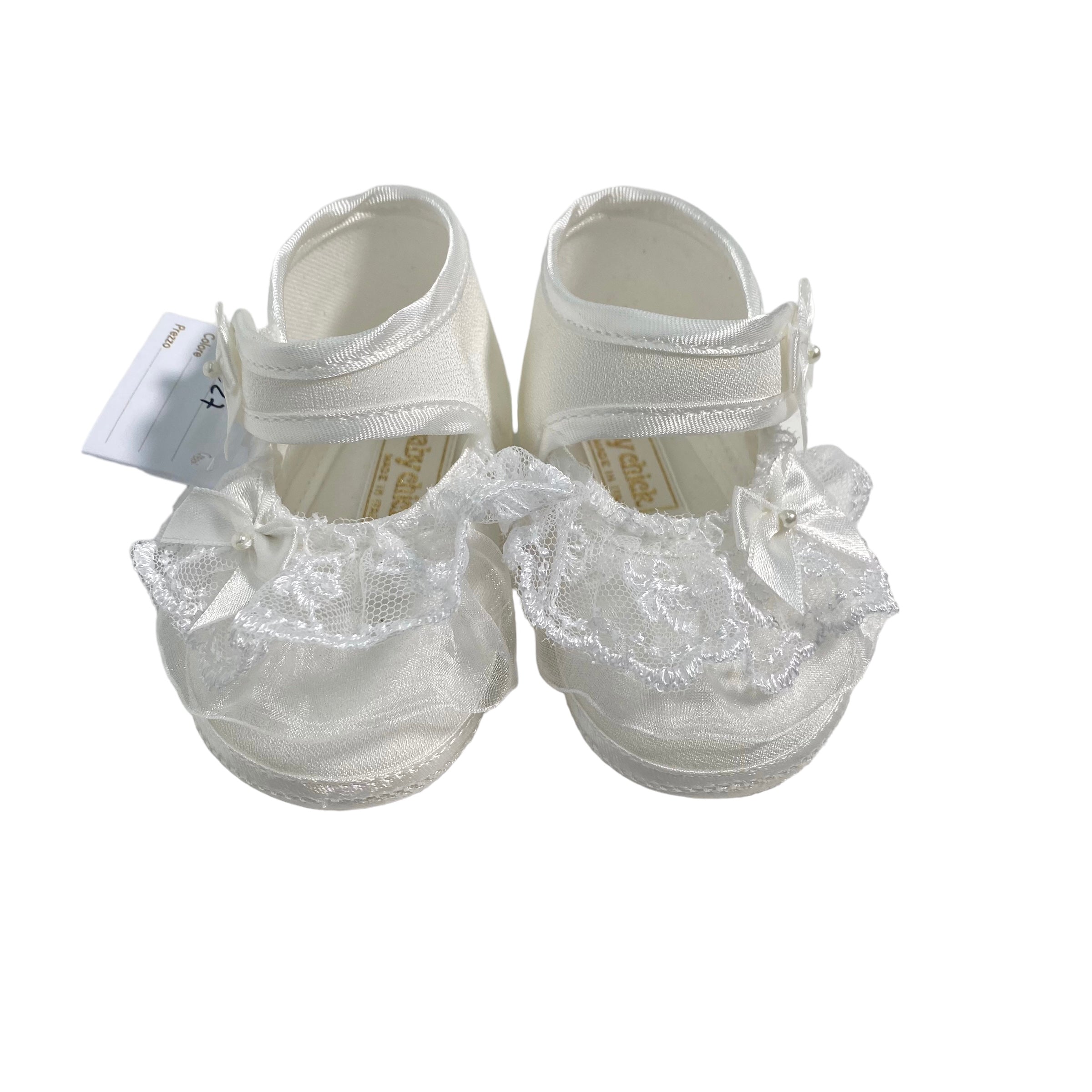 Scarpe Da Culla Modello Ballerina In Tessuto Con Pizzo Neonata BABY CHIC 2627 - Baby Chic - Luxury Kids