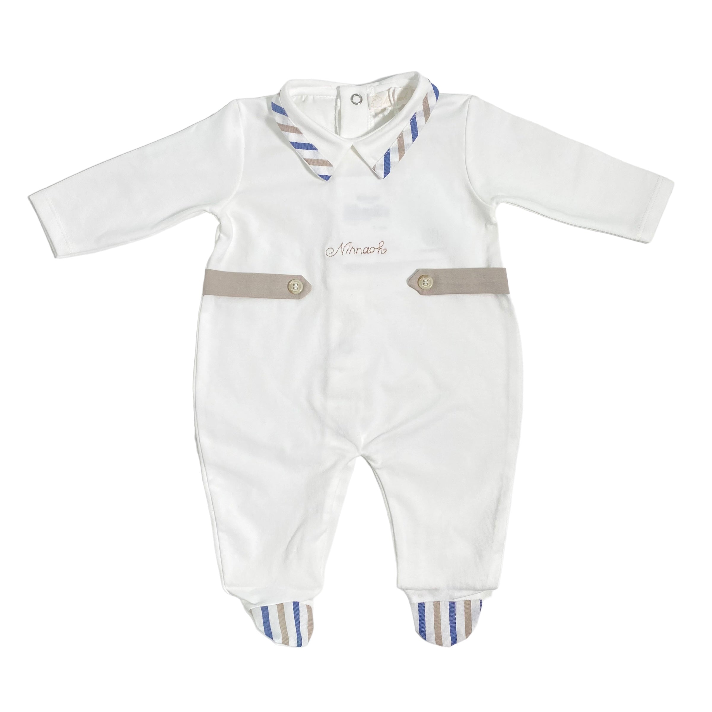 Tutina Intera In Cotone Bianca Neonato NINNAOH E23340T - NINNAOH - Luxury Kids