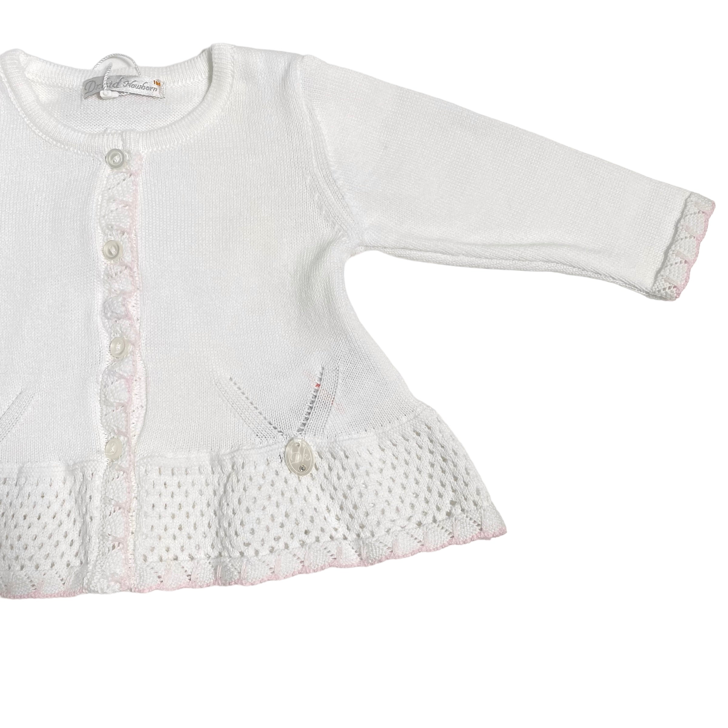 Cardigan In Filo Di Cotone Con Traforatura Neonata DR KID DK126 - DR KID - Luxury Kids