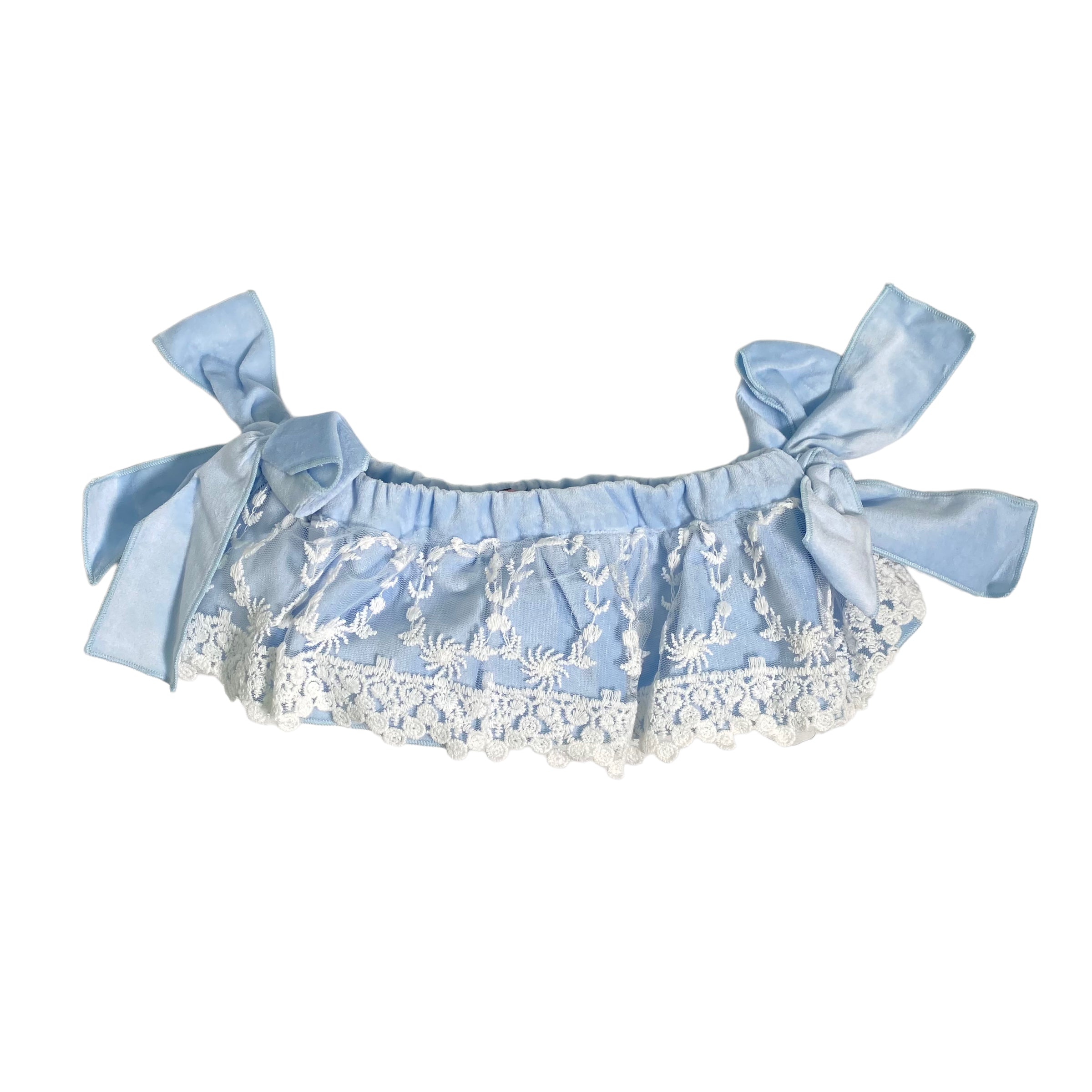 Culotte In Velluto Celeste Con Pizzo Neonata PHI CLOTHING 22583 - GRANLEI - LuxuryKids