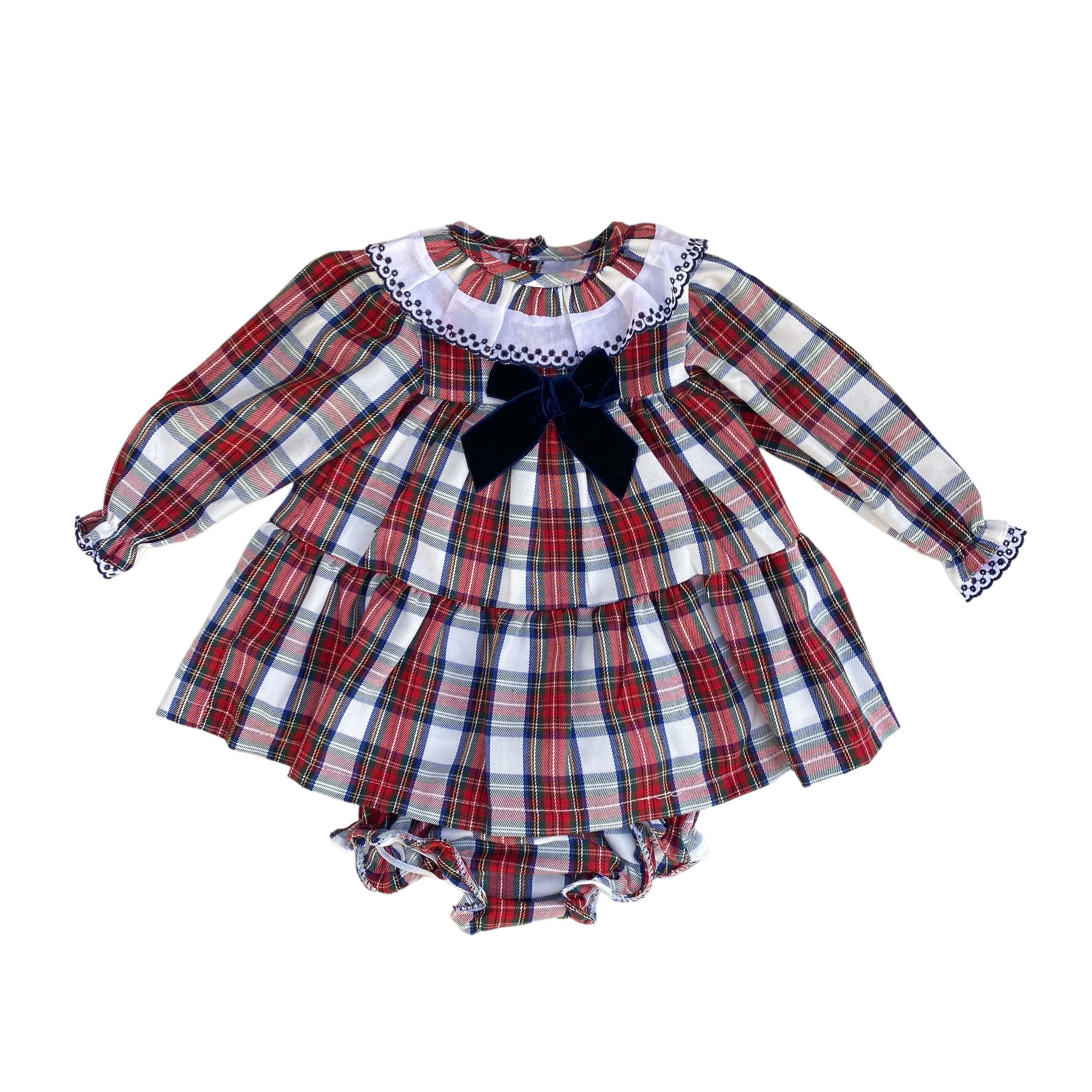 Abito Manica Lunga Tartan Con Culotte Neonata VALENTINA BEBES CWA154 - VALENTINA BEBES - LuxuryKids