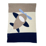 Coperta Scialle In Filo Di Cotone Ricamo Aereoplano Neonato DR KID DK109 - DR KID - Luxury Kids