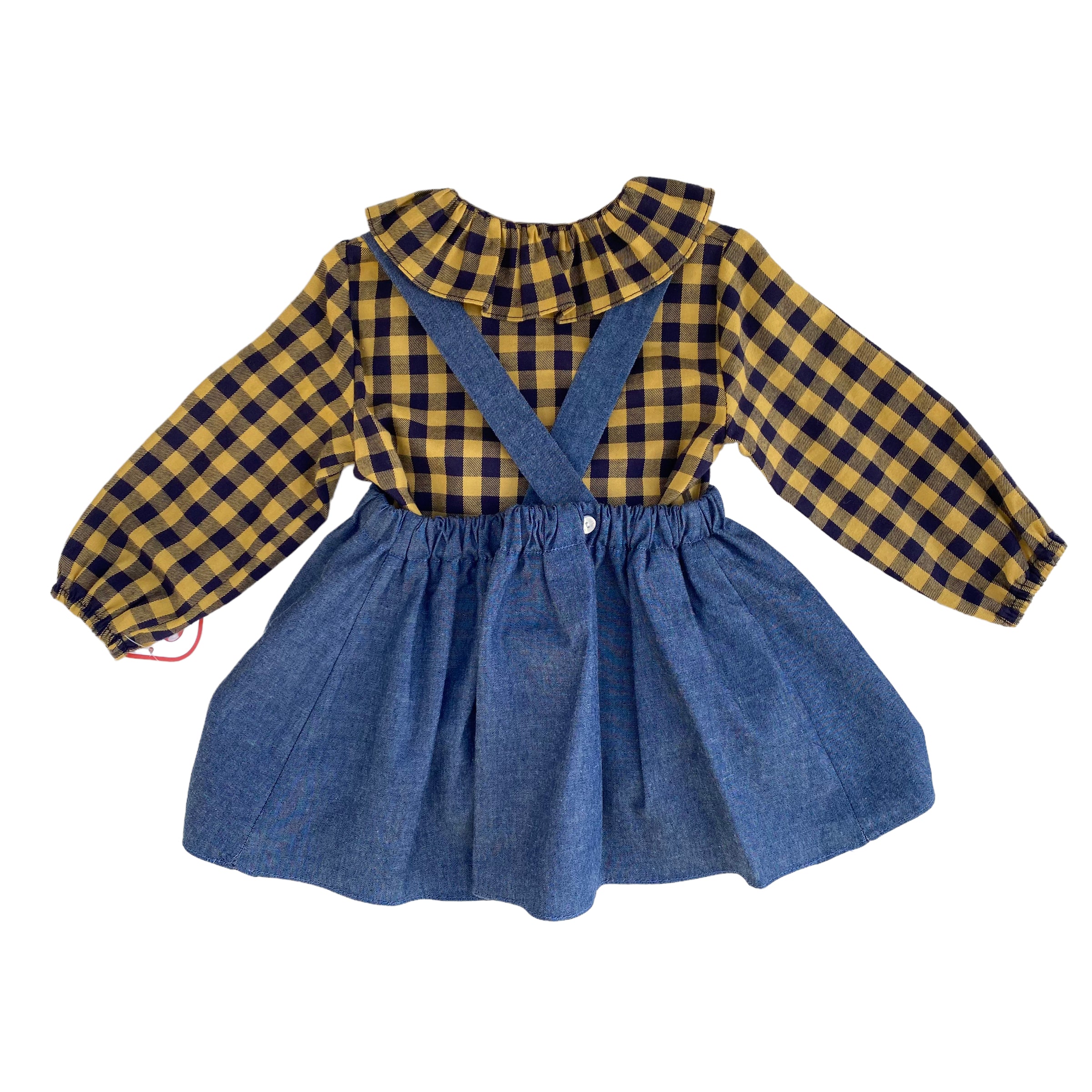Salopette In Denim Con Camicia A Quadri Senape Neonata DEL SUR 2230 - DEL SUR - LuxuryKids