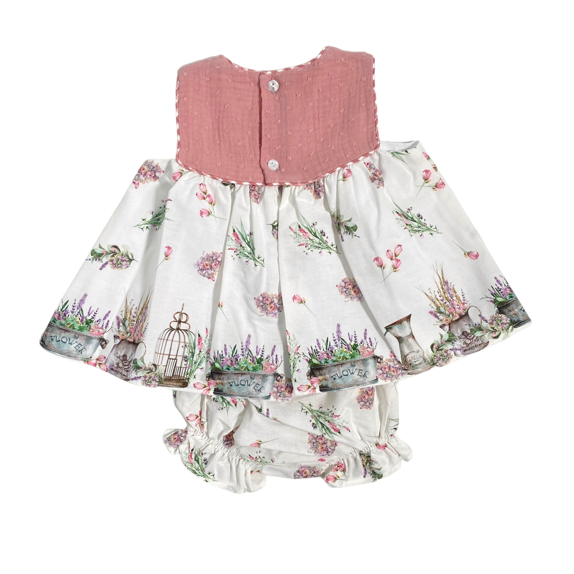 Abito Smanicato Con Culotte In Cotone Neonata YOEDU 0041 - YOEDU - Luxury Kids