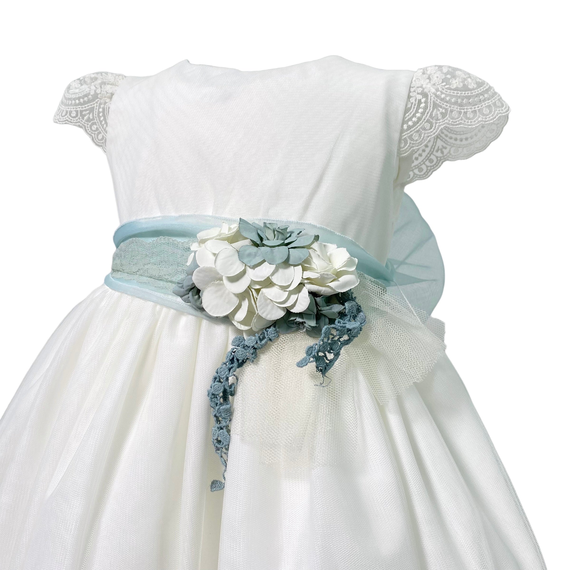 Abito Elegante Mezza Manica In Tulle Bianco Bambina MIMILU' 606 - MIMILU' - Luxury Kids
