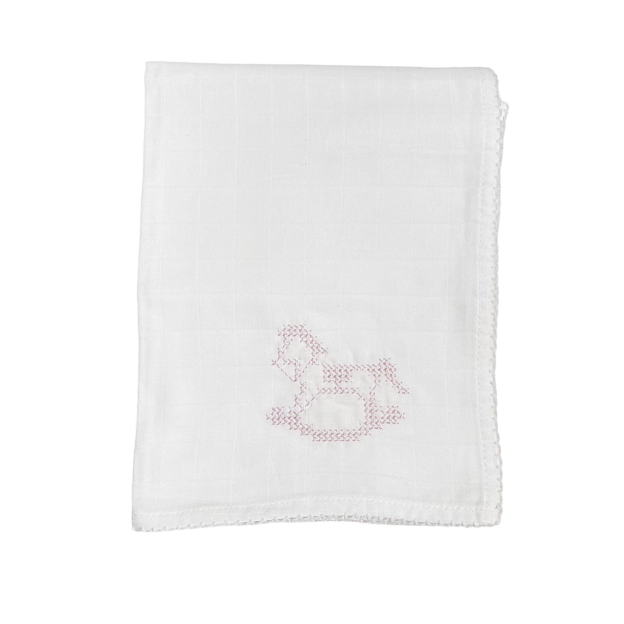 Quadrato di Garza con Ricamo Cavalluccio A Dondolo Neonato Wedoble 12968D - WEDOBLE - Luxury Kids